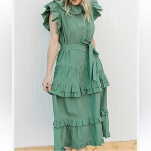 Listicle Green Ruffle Midi Dress